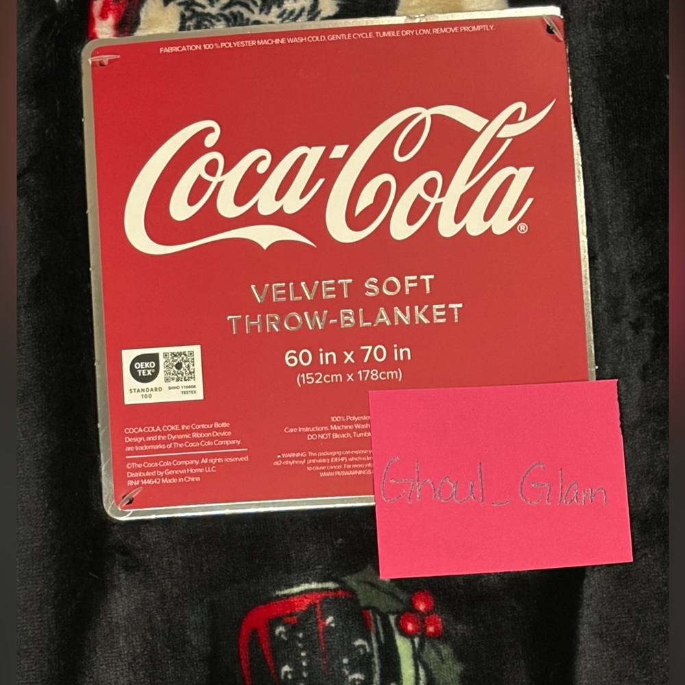 Coca-Cola Holiday Velvet Soft Blanket with Red and Black - Picture 3 of 3